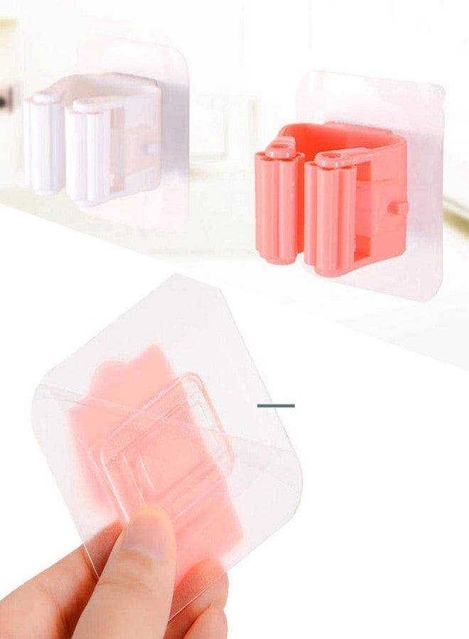 سكاي ووك مجموعة من 4 حوامل للمكنسة والممسحة ذاتية اللصق قابلة لإعادة الاستخدام ومضادة للانزلاق، تُثبت على الحائط، لتنظيم المنزل والمطبخ وخزانة الملابس (ألوان متنوعة) - Image 1